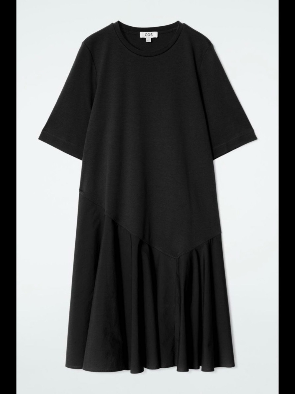 COS Black Asymmetrical Short-Sleeve Midi Dress